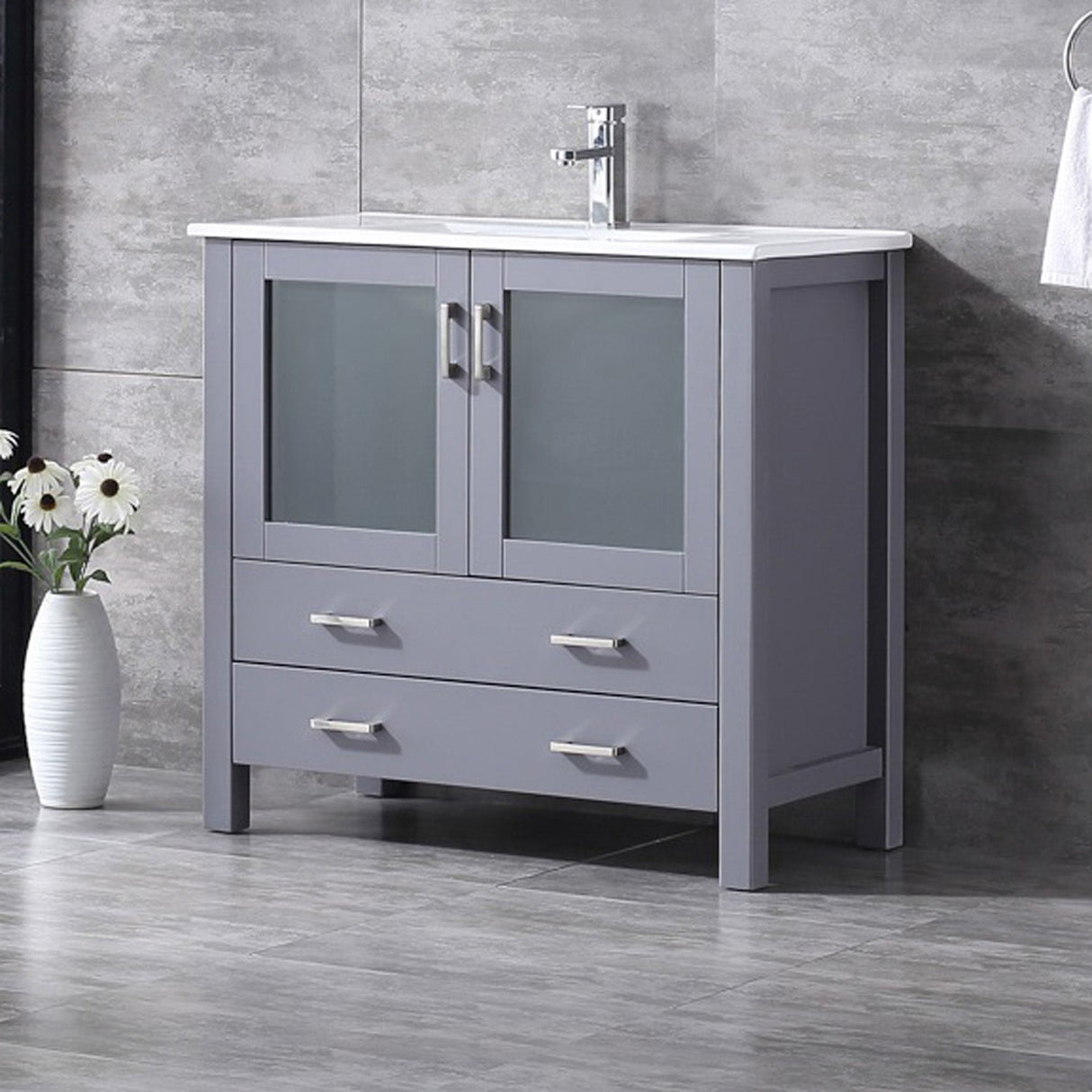 Volez Dark Grey Freestanding Bathroom Vanity with Integrated Top, White integrated Square Sink