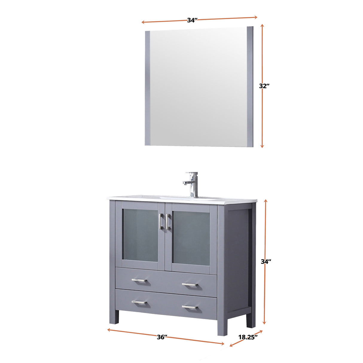 Volez 36 in. Freestanding Bathroom Vanity with Integrated Top, White integrated Square Sink