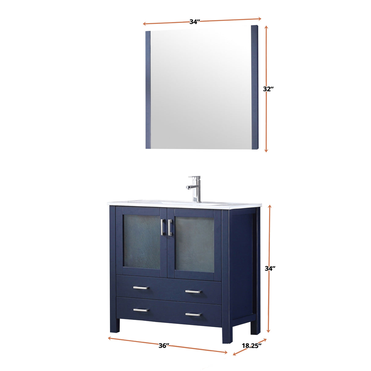 Volez 36 in. Freestanding Bathroom Vanity with Integrated Top, White integrated Square Sink