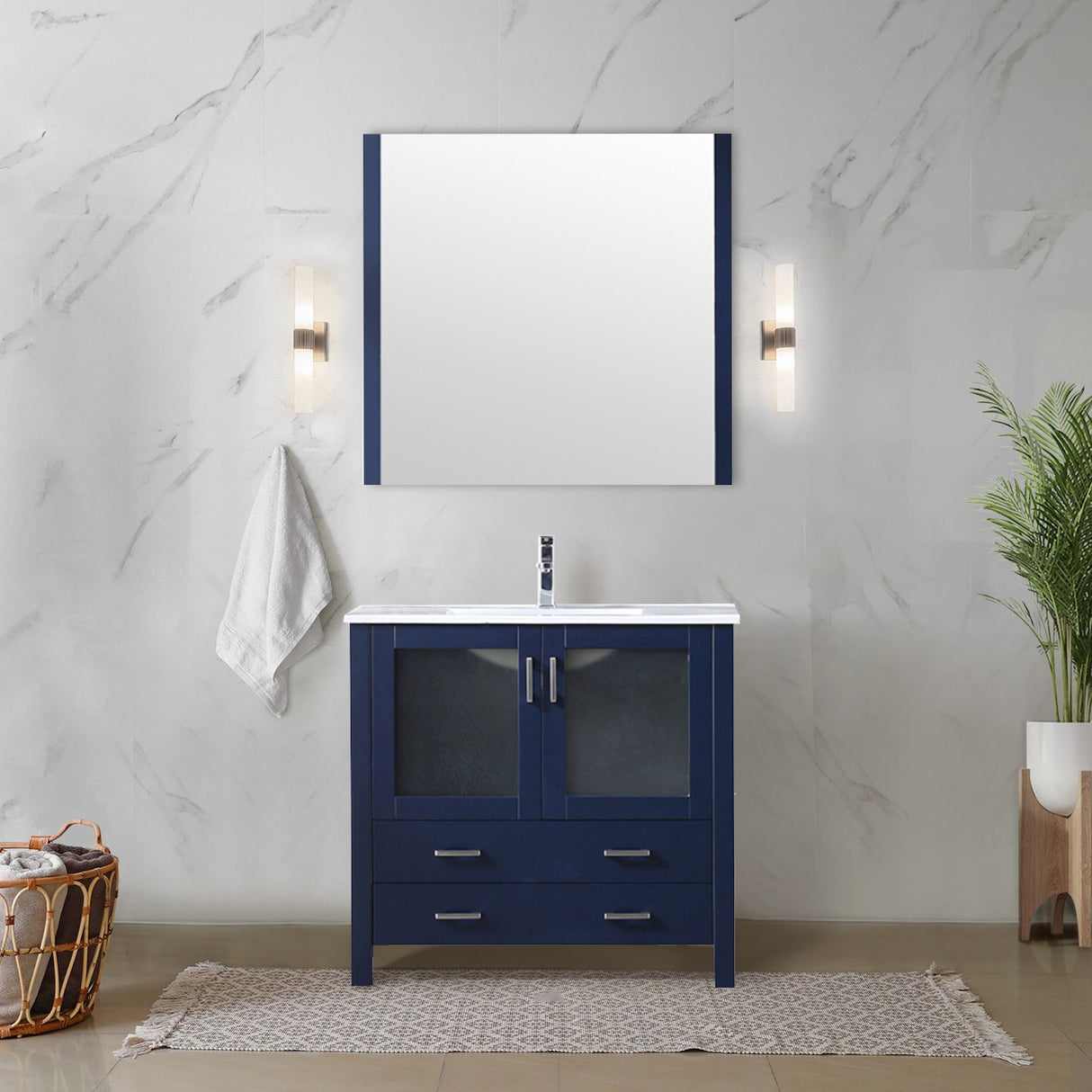 Volez 36 in. Freestanding Bathroom Vanity with Integrated Top, White integrated Square Sink
