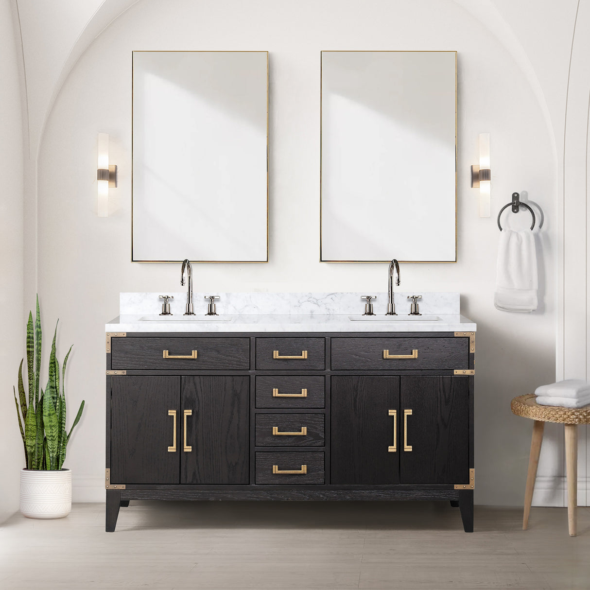 Laurel 60 in. Freestanding Bathroom Vanity with Carrara Marble Sink Top