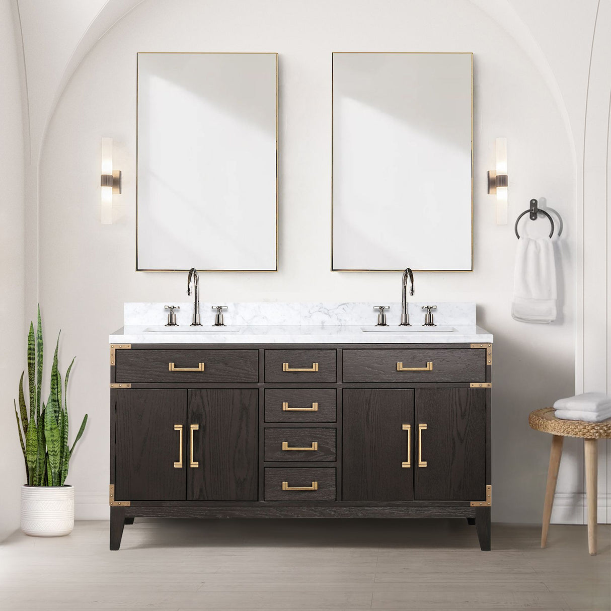 Laurel 60 in. Freestanding Bathroom Vanity with Carrara Marble Sink Top