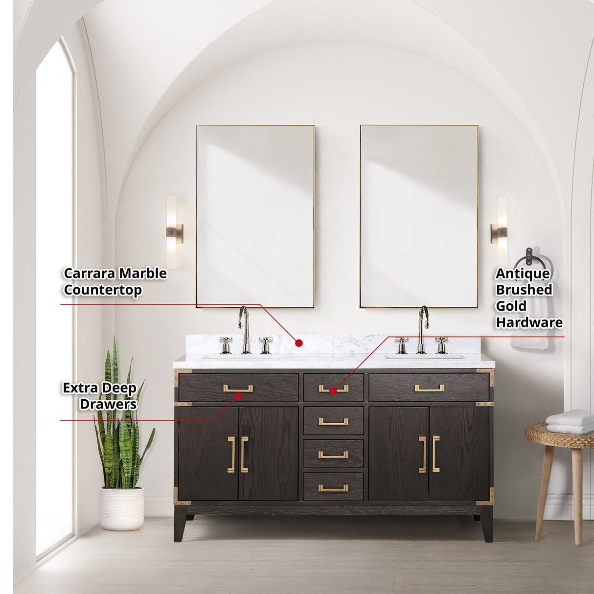 Laurel 60 in. Freestanding Bathroom Vanity with Carrara Marble Sink Top