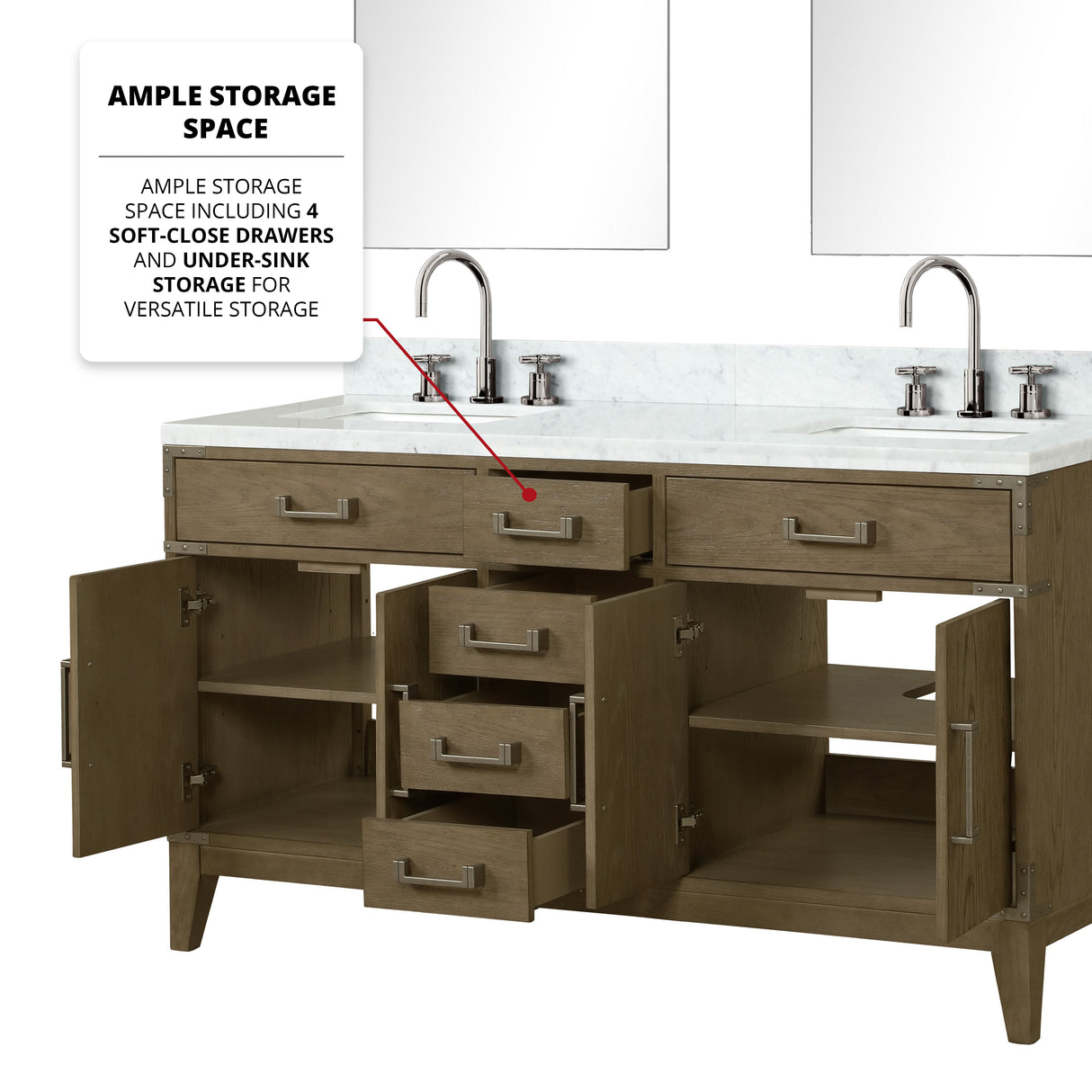 Laurel 60 in. Freestanding Bathroom Vanity with Carrara Marble Sink Top