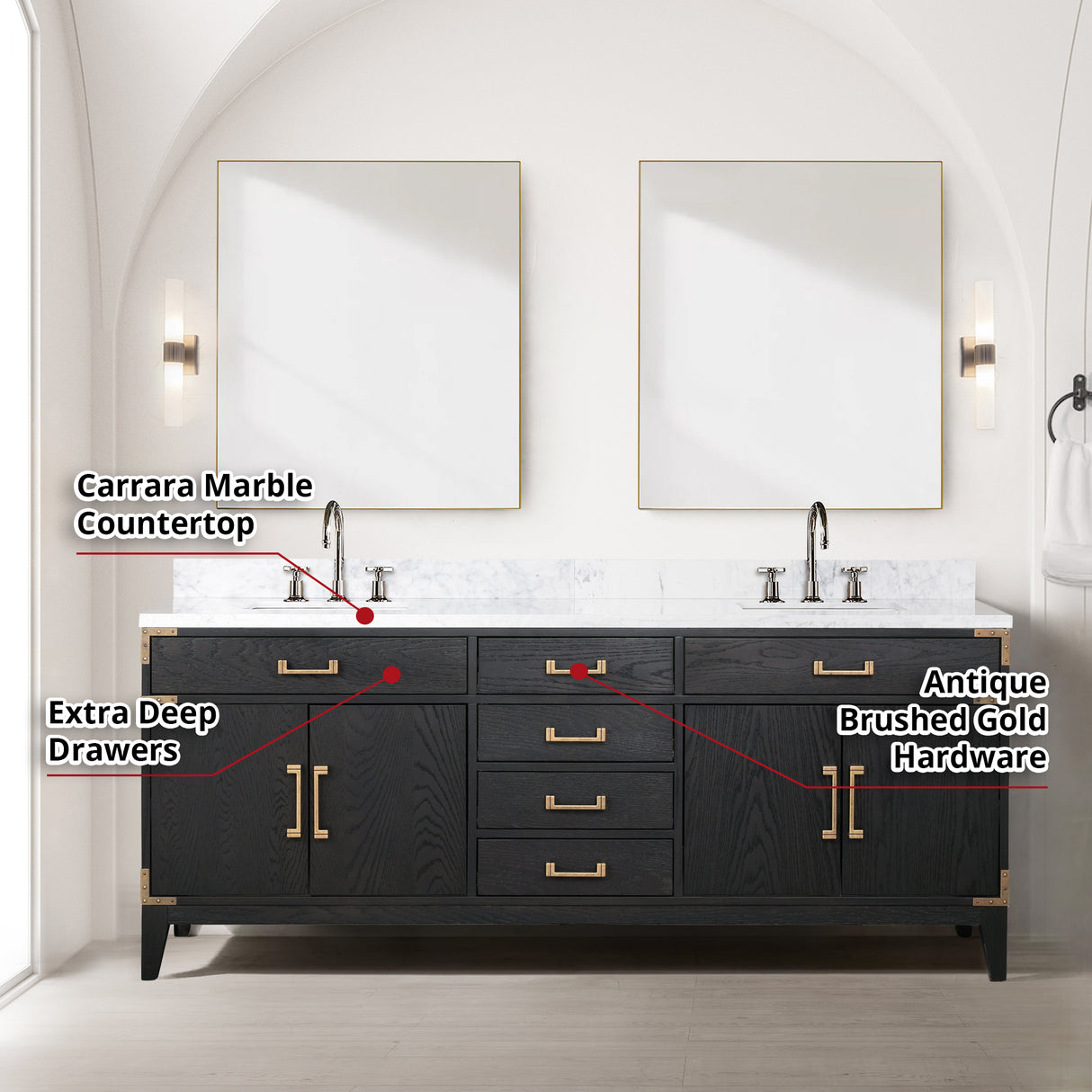 Laurel 80 in. Freestanding Bathroom Vanity with Carrara Marble Sink Top