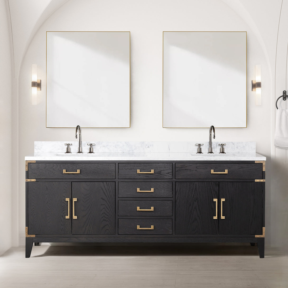 Laurel 80 in. Freestanding Bathroom Vanity with Carrara Marble Sink Top