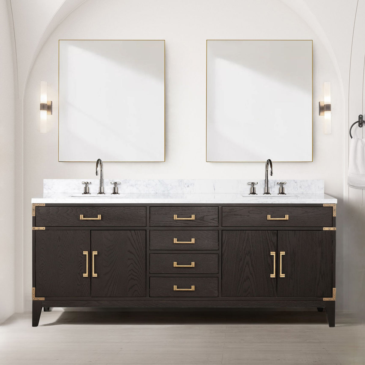 Laurel 80 in. Freestanding Bathroom Vanity with Carrara Marble Sink Top