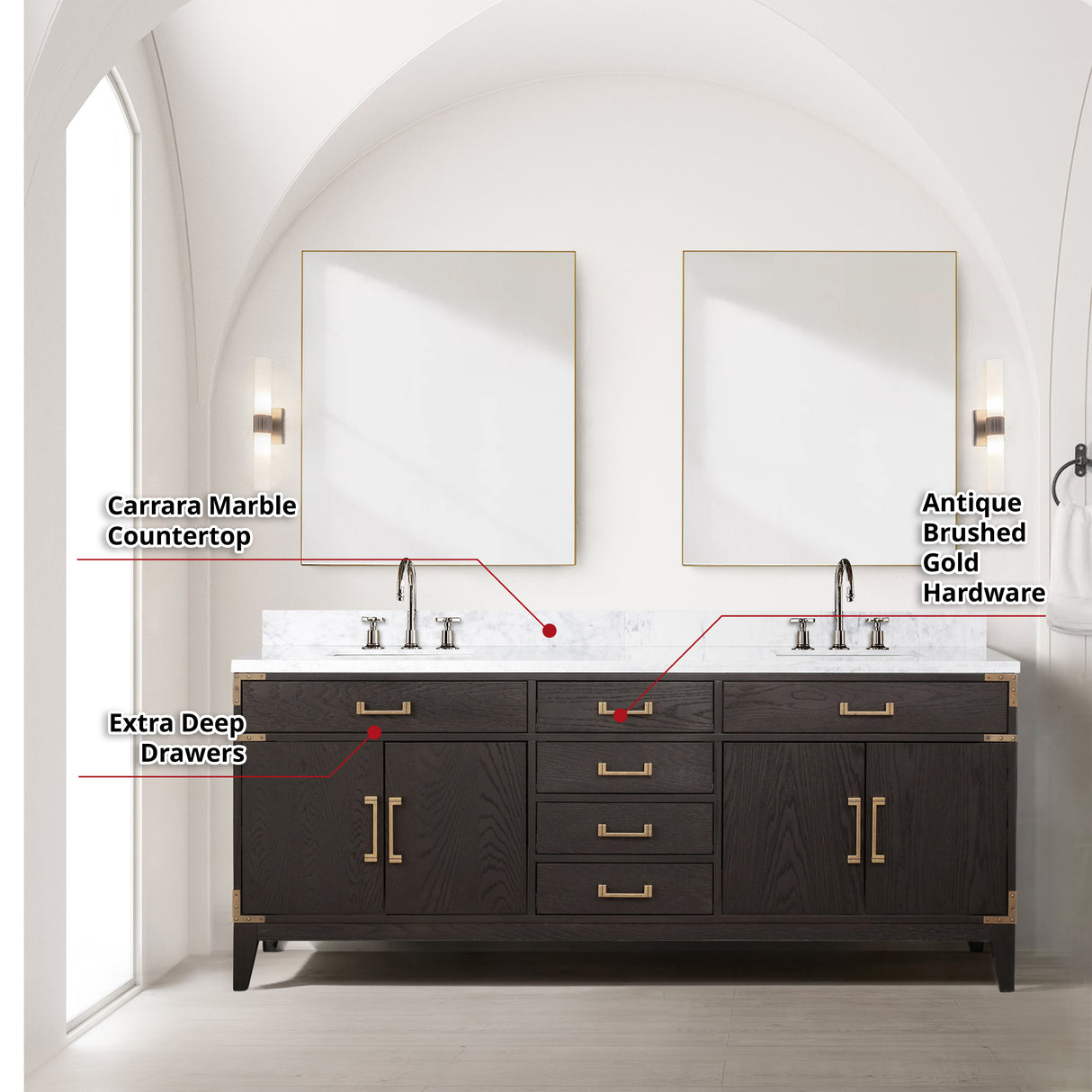Laurel 80 in. Freestanding Bathroom Vanity with Carrara Marble Sink Top