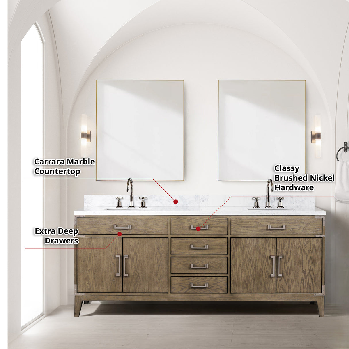 Laurel 80 in. Freestanding Bathroom Vanity with Carrara Marble Sink Top