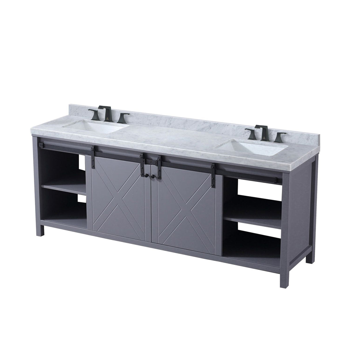 Marsyas 84 in. Freestanding Bathroom Vanity with White Quartz top, White Square Sink