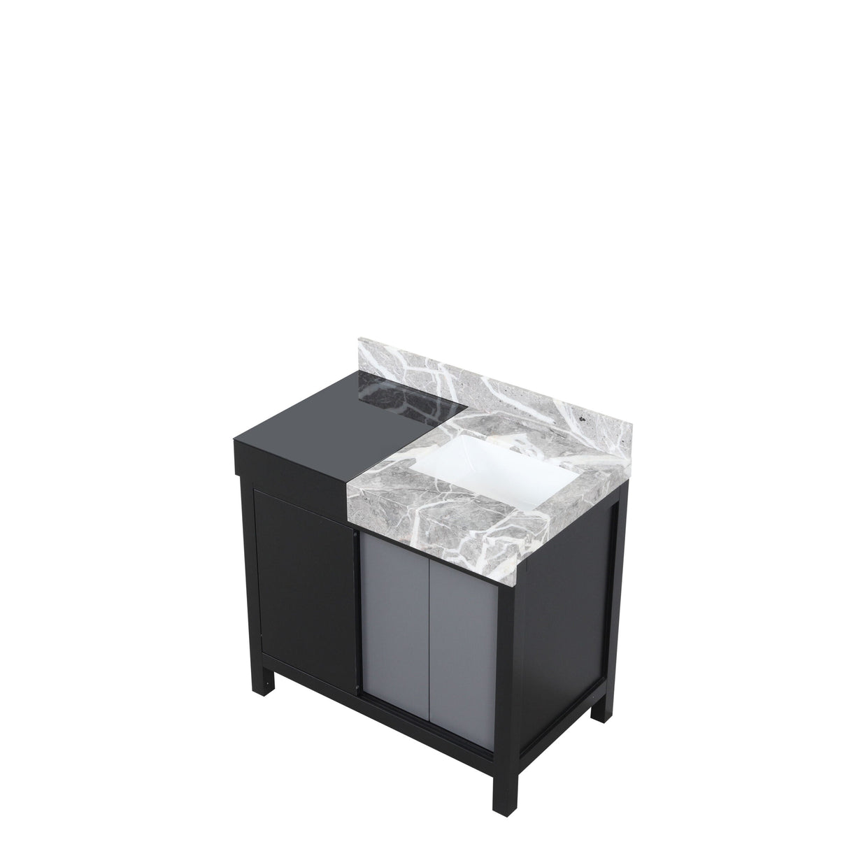 Zilara Black and Grey Freestanding Bathroom Vanity With Castle Grey Marble Top, and White Square Sink