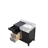 Zilara Black and Grey Freestanding Bathroom Vanity With Castle Grey Marble Top, and White Square Sink