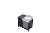 Zilara Black and Grey Freestanding Bathroom Vanity With Castle Grey Marble Top, White Square Sink, and Monte Chrome Faucet