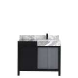 Zilara Black and Grey Freestanding Bathroom Vanity With Castle Grey Marble Top, White Square Sink, and Cascata Nera Matte Black Faucet