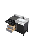 Zilara Black and Grey Freestanding Bathroom Vanity With Castle Grey Marble Top, White Square Sink, and Cascata Nera Matte Black Faucet