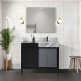 Zilara Black and Grey Freestanding Bathroom Vanity With Castle Grey Marble Top, White Square Sink, and Balzani Gun Metal Faucet