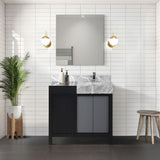 Zilara Black and Grey Freestanding Bathroom Vanity With Castle Grey Marble Top, and White Square Sink