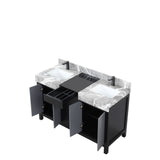 Zilara Black and Grey Freestanding Bathroom Vanity With Castle Grey Marble Tops, White Square Sinks, and Balzani Gun Metal Faucet Set