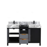 Zilara 55 in. Black and Grey  Freestanding Bathroom Vanity With Castle Grey Marble Tops, White Square Sinks, and Cascata Nera Matte Black Faucet Set