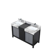 Zilara 55 in. Black and Grey  Freestanding Bathroom Vanity With Castle Grey Marble Tops, White Square Sinks, and Monte Chrome Faucet Set