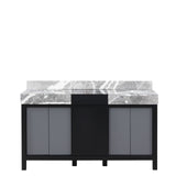 Zilara Black and Grey Freestanding Bathroom Vanity With Castle Grey Marble Tops, and White Square Sinks