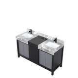 Zilara 60 in. Black and Grey  Freestanding Bathroom Vanity With Castle Grey Marble Tops, White Square Sinks, and Cascata Nera Matte Black Faucet Set