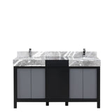 Zilara 60 in. Black and Grey  Freestanding Bathroom Vanity With Castle Grey Marble Tops, White Square Sinks, and Monte Chrome Faucet Set