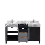 Zilara 60 in. Black and Grey  Freestanding Bathroom Vanity With Castle Grey Marble Tops, White Square Sinks, and Monte Chrome Faucet Set