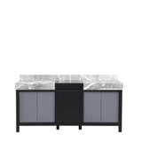 Zilara Black and Grey Freestanding Bathroom Vanity With Castle Grey Marble Tops, and White Square Sinks