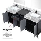 Zilara 72 in. Black and Grey  Freestanding Bathroom Vanity With Castle Grey Marble Tops, White Square Sinks, and Cascata Nera Matte Black Faucet Set