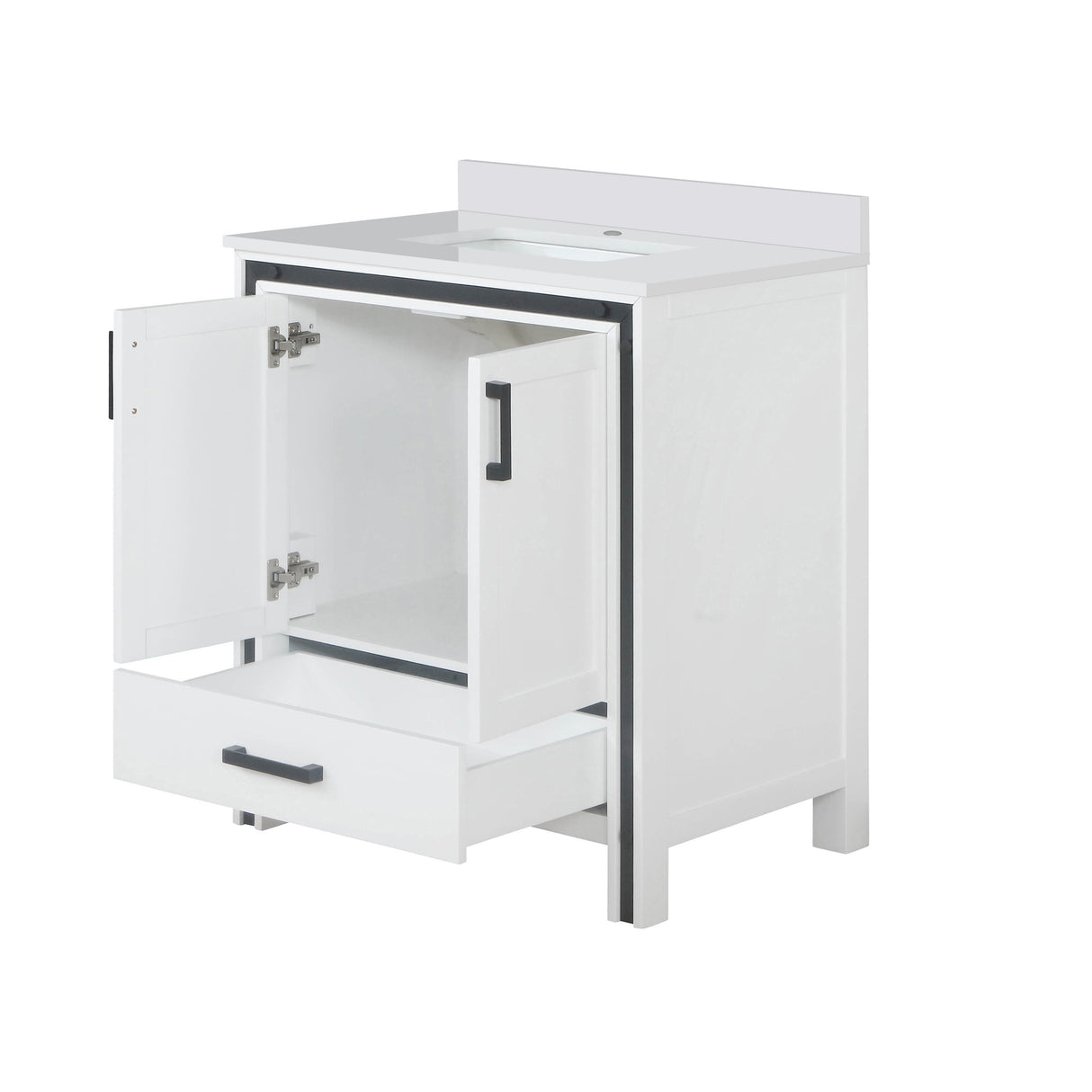 Ziva Freestanding 30 in. Freestanding Bathroom Vanity With Double Integrated Ceramic Sink, White Cultured Marble Top