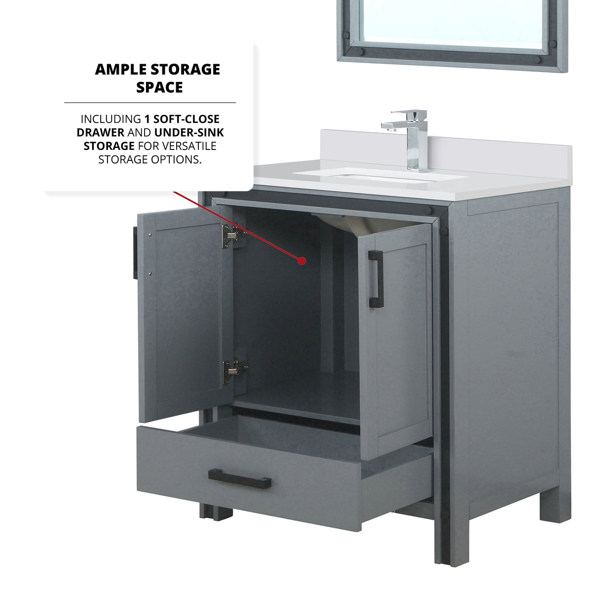 Ziva Freestanding 30 in. Freestanding Bathroom Vanity With Double Integrated Ceramic Sink, White Cultured Marble Top