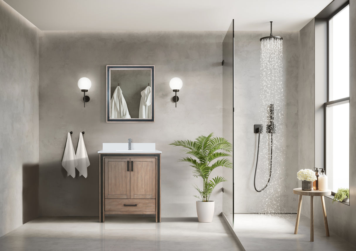 Ziva Freestanding 30 in. Freestanding Bathroom Vanity With Double Integrated Ceramic Sink, White Cultured Marble Top