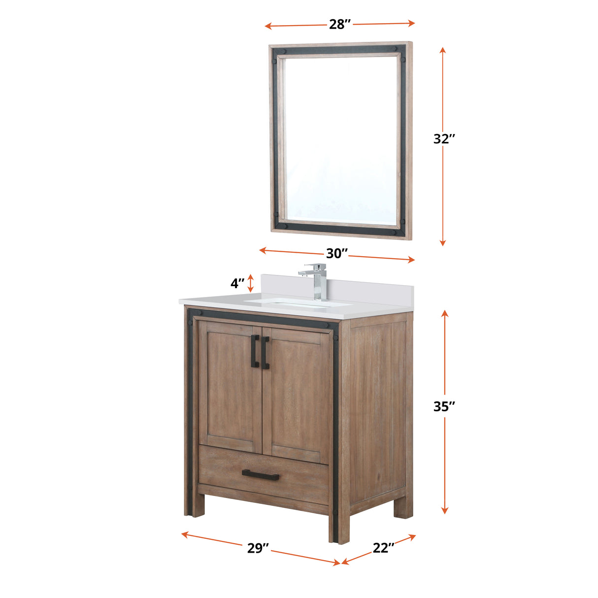 Ziva Freestanding 30 in. Freestanding Bathroom Vanity With Double Integrated Ceramic Sink, White Cultured Marble Top