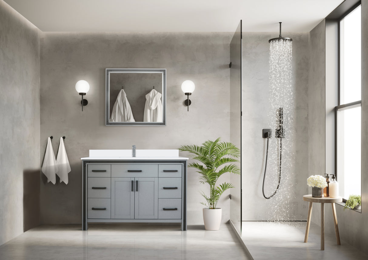 Ziva Freestanding 48 in. Freestanding Bathroom Vanity With Double Integrated Ceramic Sink, White Cultured Marble Top
