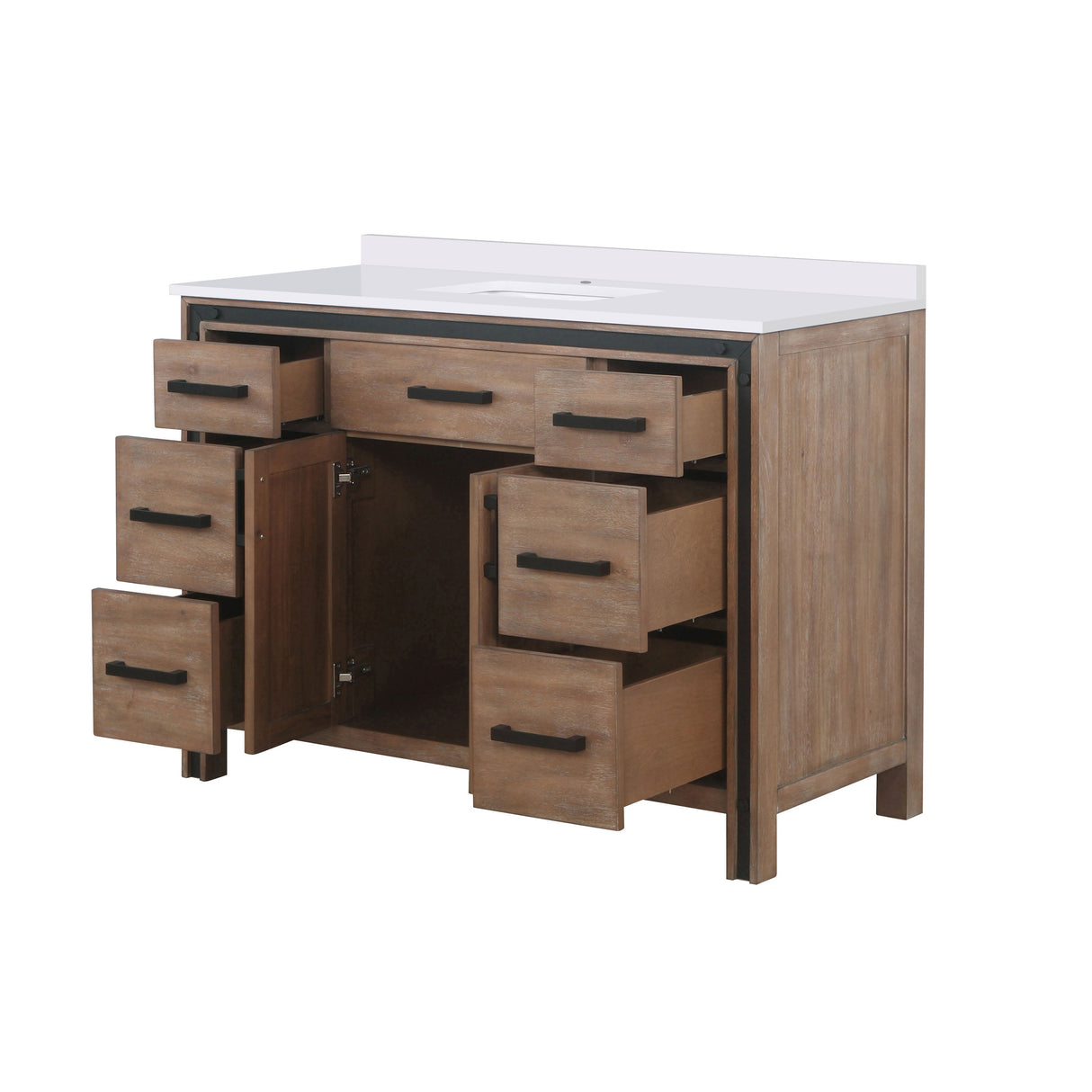 Ziva Freestanding 48 in. Freestanding Bathroom Vanity With Double Integrated Ceramic Sink, White Cultured Marble Top