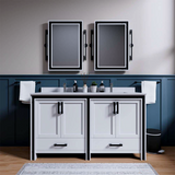 Ziva 60 in. Freestanding Bathroom Vanity With Double Integrated Ceramic Sink, White Cultured Marble Top