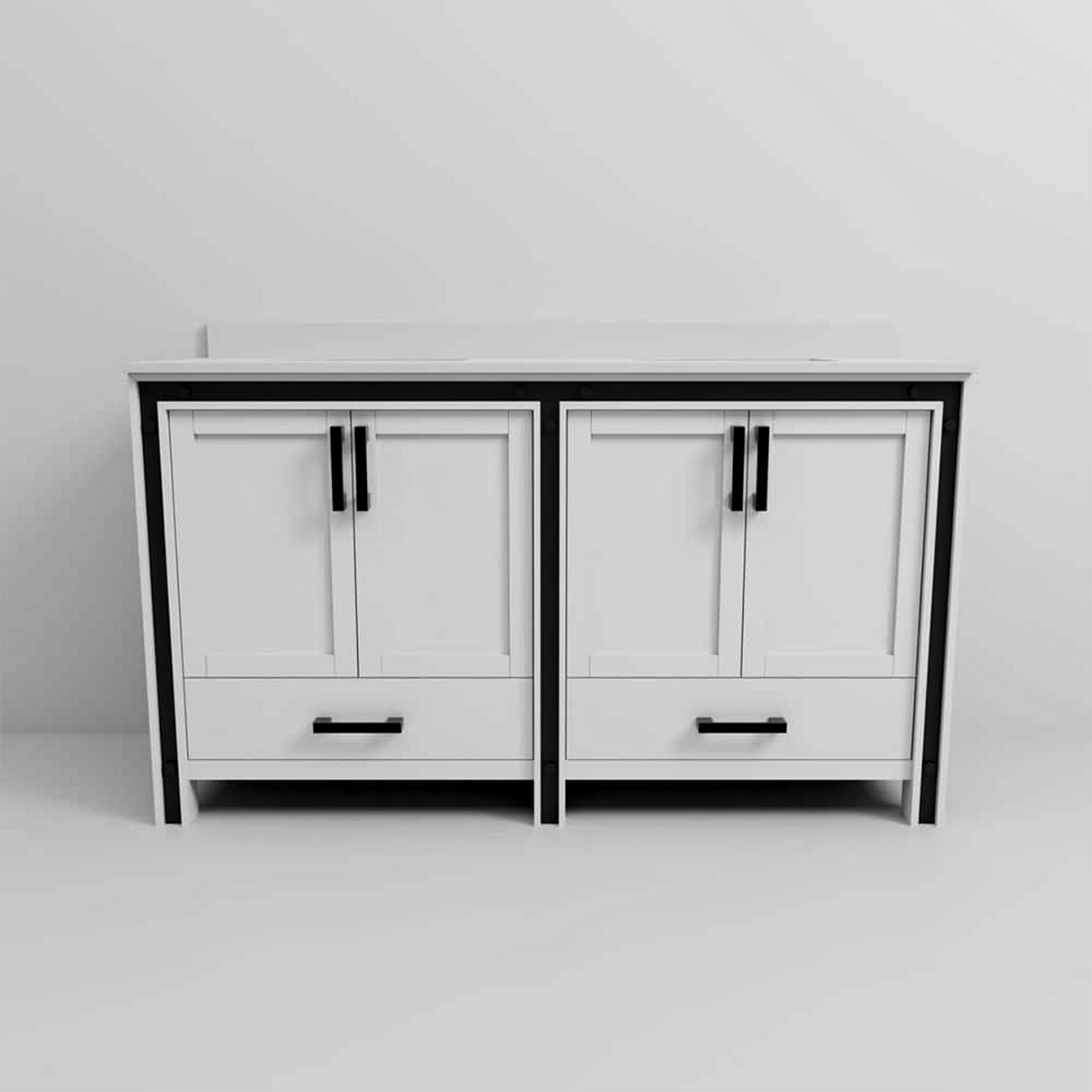 Ziva 60 in. Freestanding Bathroom Vanity With Double Integrated Ceramic Sink, White Cultured Marble Top