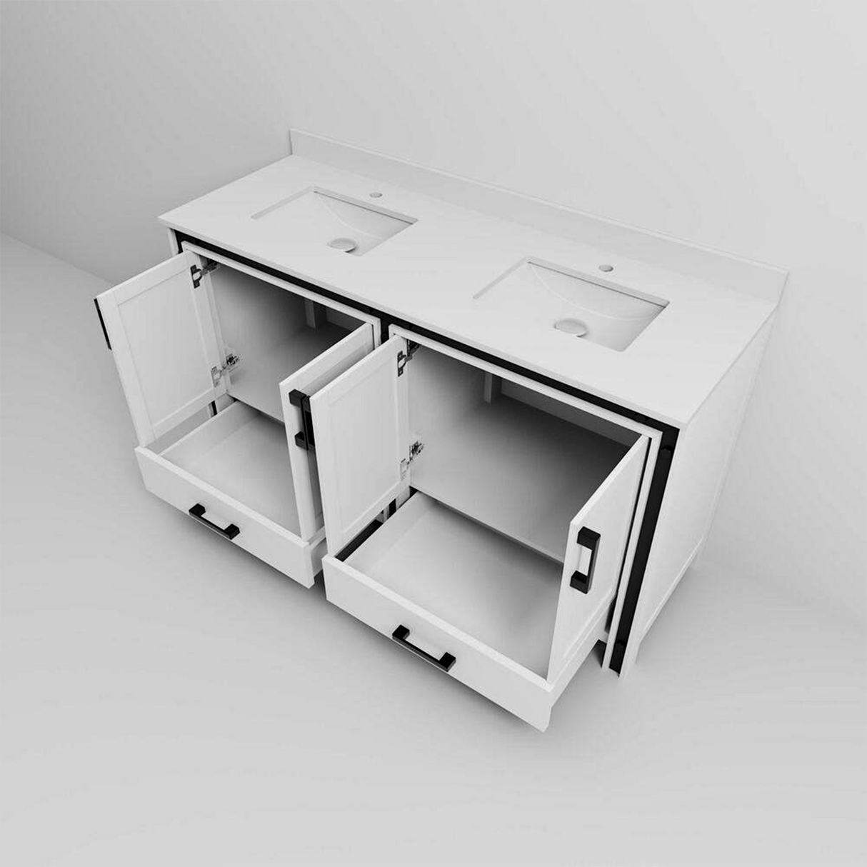 Ziva 60 in. Freestanding Bathroom Vanity With Double Integrated Ceramic Sink, White Cultured Marble Top