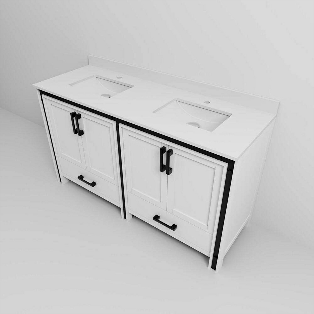 Ziva 60 in. Freestanding Bathroom Vanity With Double Integrated Ceramic Sink, White Cultured Marble Top