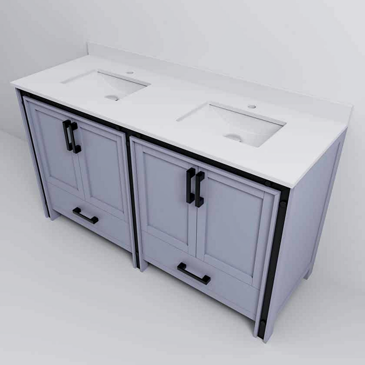 Ziva 60 in. Freestanding Bathroom Vanity With Double Integrated Ceramic Sink, White Cultured Marble Top