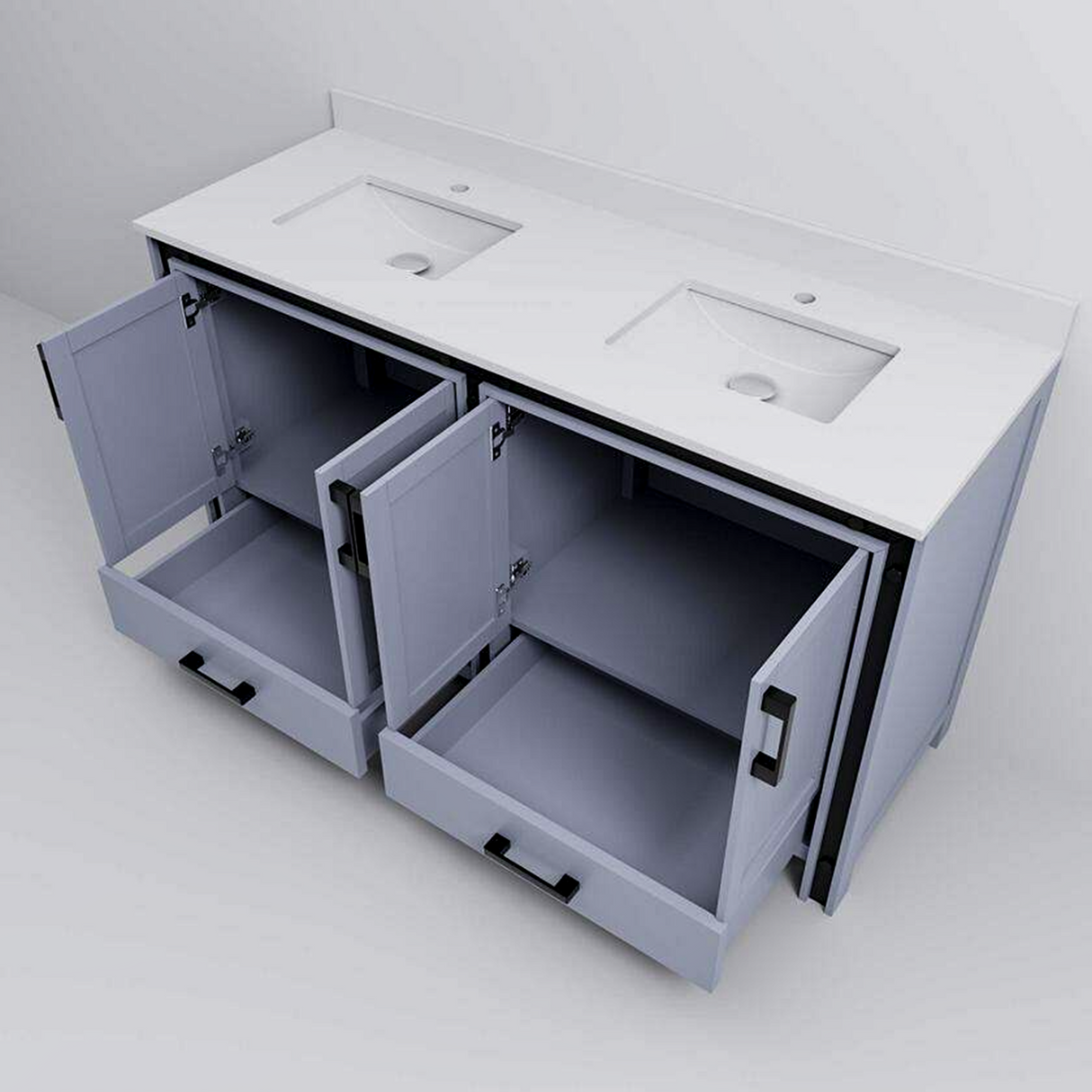 Ziva 60 in. Freestanding Bathroom Vanity With Double Integrated Ceramic Sink, White Cultured Marble Top