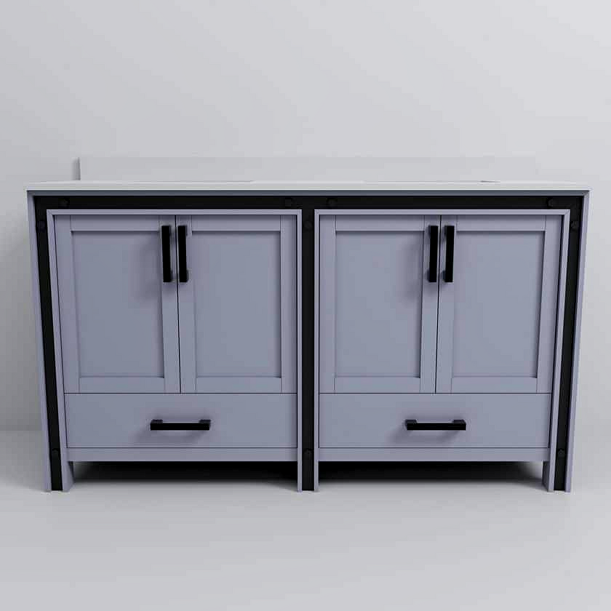 Ziva 60 in. Freestanding Bathroom Vanity With Double Integrated Ceramic Sink, White Cultured Marble Top