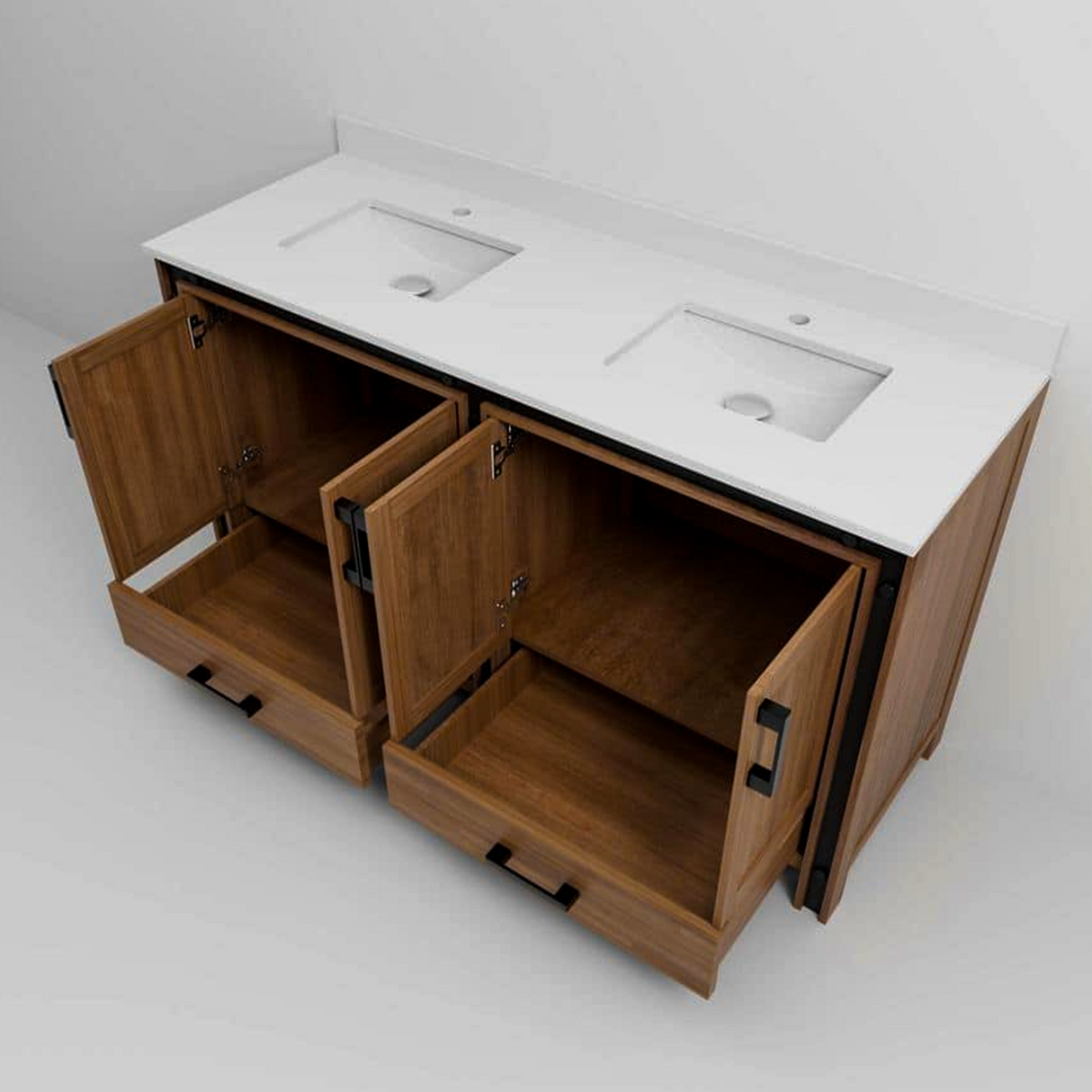 Ziva 60 in. Freestanding Bathroom Vanity With Double Integrated Ceramic Sink, White Cultured Marble Top