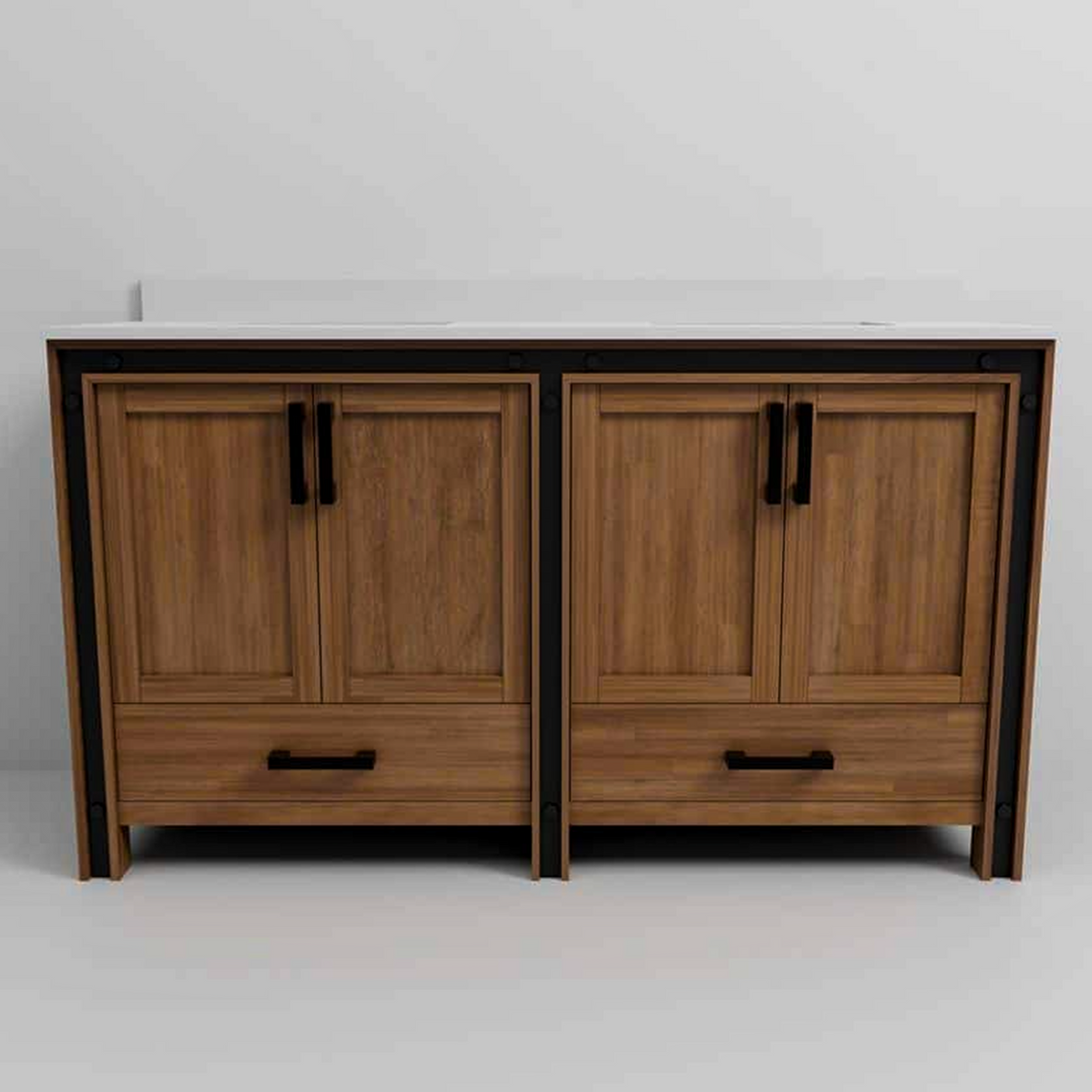 Ziva 60 in. Freestanding Bathroom Vanity With Double Integrated Ceramic Sink, White Cultured Marble Top