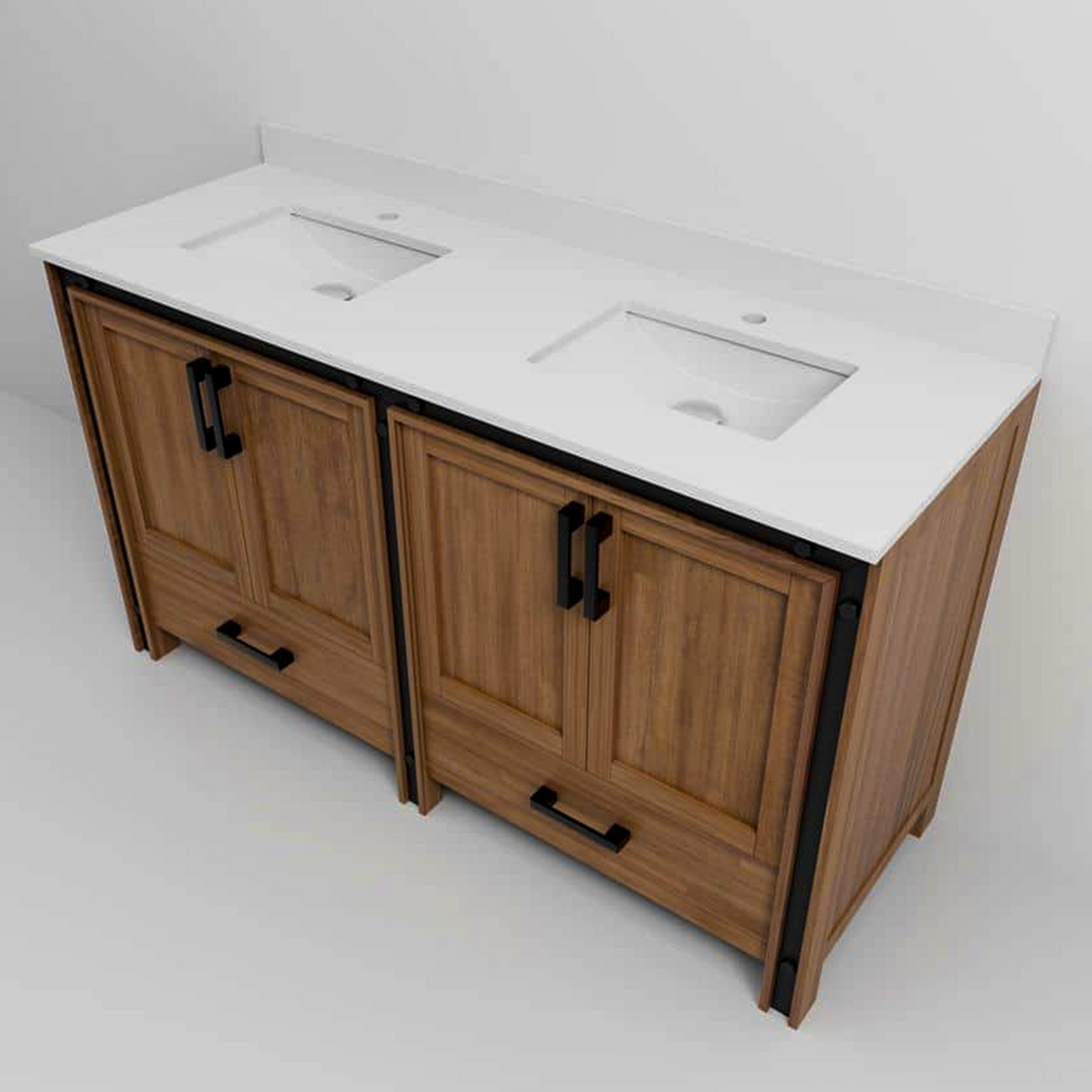 Ziva 60 in. Freestanding Bathroom Vanity With Double Integrated Ceramic Sink, White Cultured Marble Top
