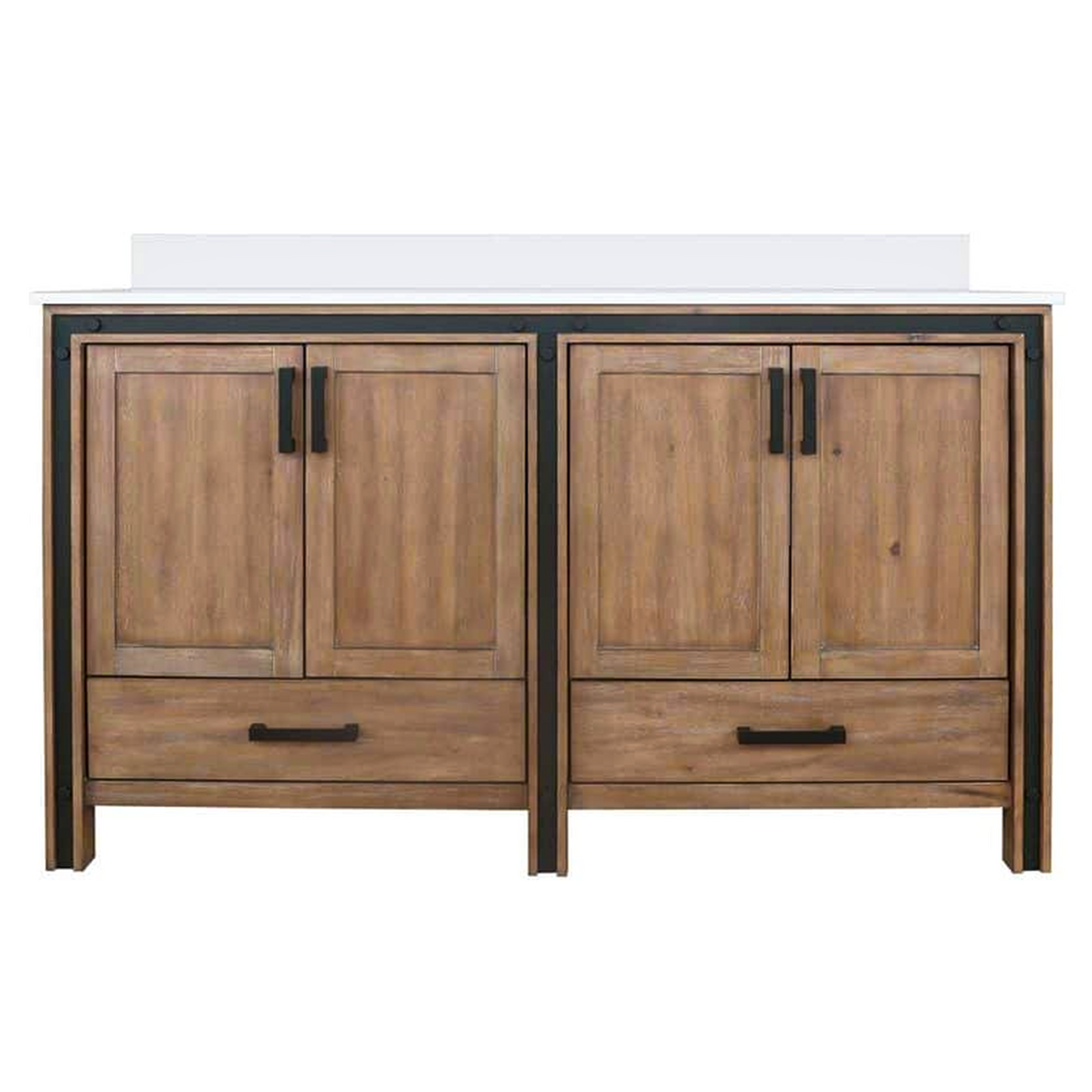 Ziva 60 in. Freestanding Bathroom Vanity With Double Integrated Ceramic Sink, White Cultured Marble Top