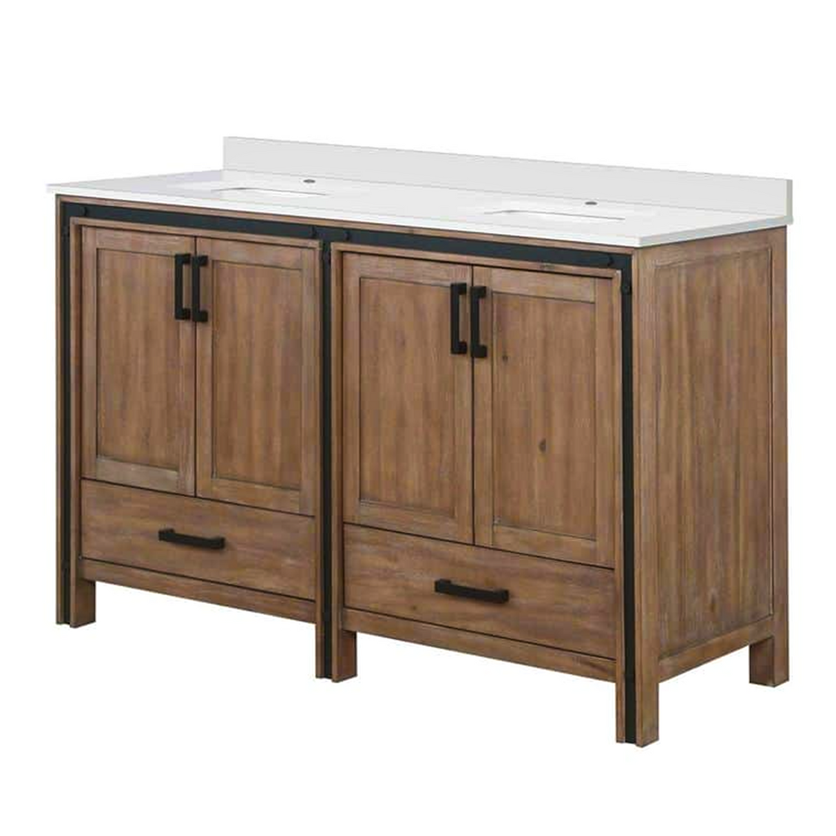 Ziva 60 in. Freestanding Bathroom Vanity With Double Integrated Ceramic Sink, White Cultured Marble Top