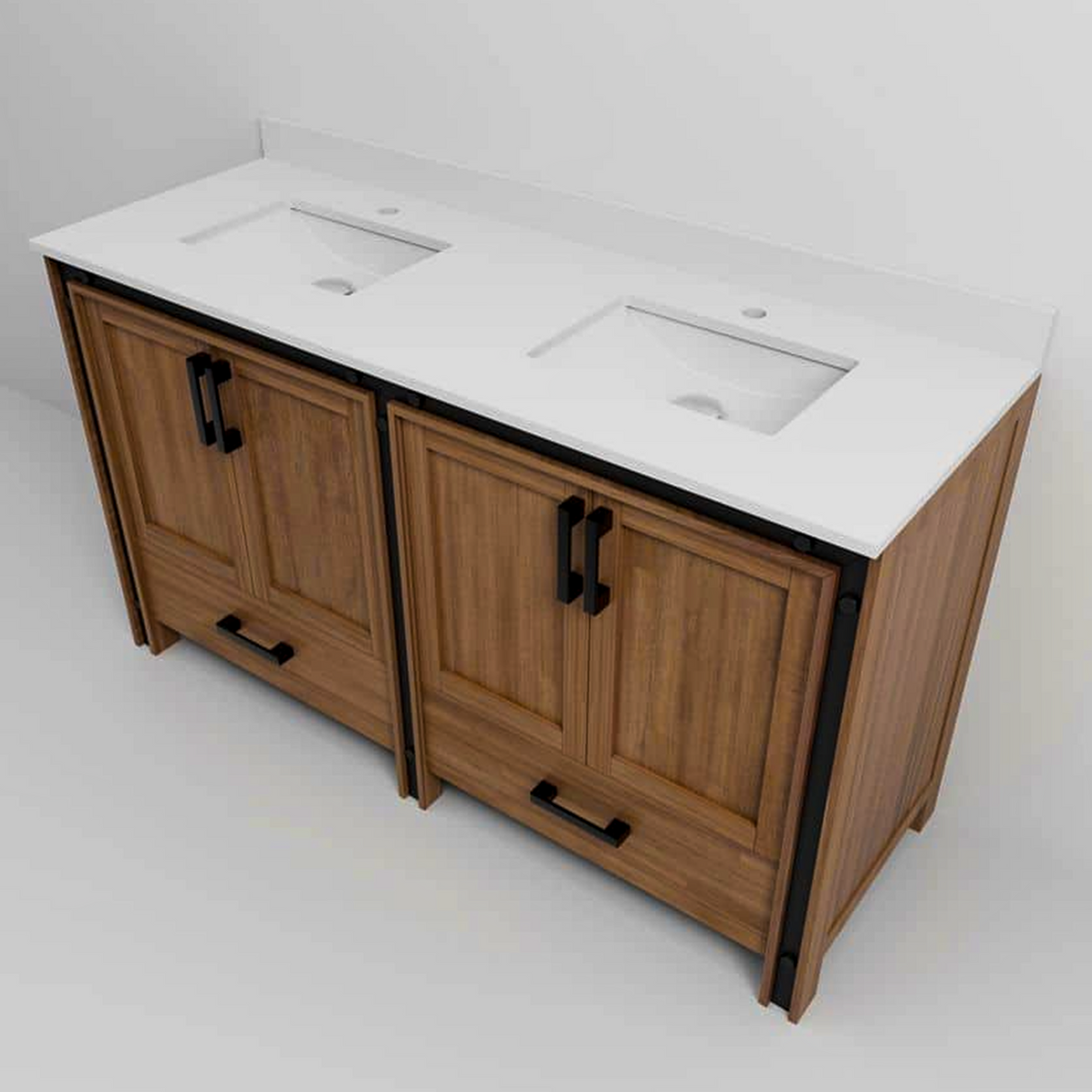 Ziva 60 in. Freestanding Bathroom Vanity With Double Integrated Ceramic Sink, White Cultured Marble Top