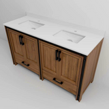 Ziva 60 in. Freestanding Bathroom Vanity With Double Integrated Ceramic Sink, White Cultured Marble Top